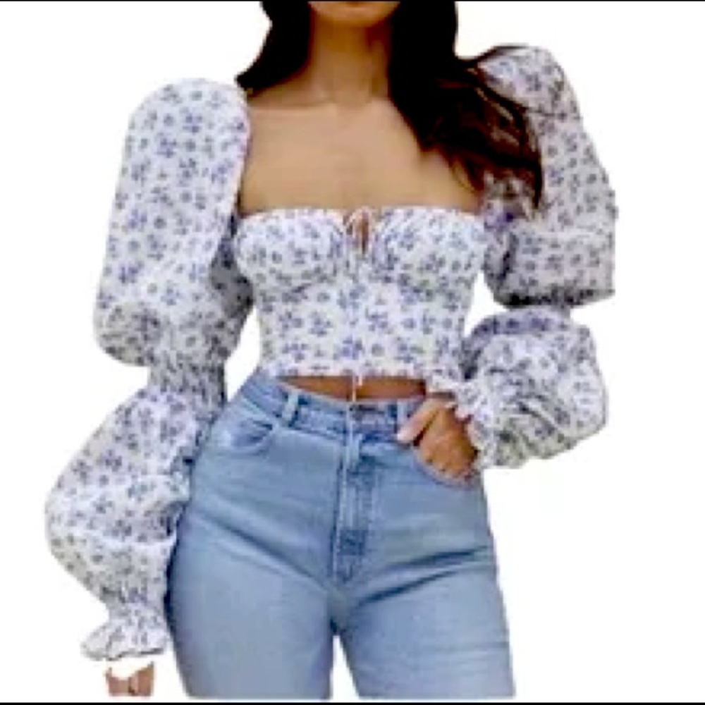 Puff Sleeve Floral Corset Top Blouse
